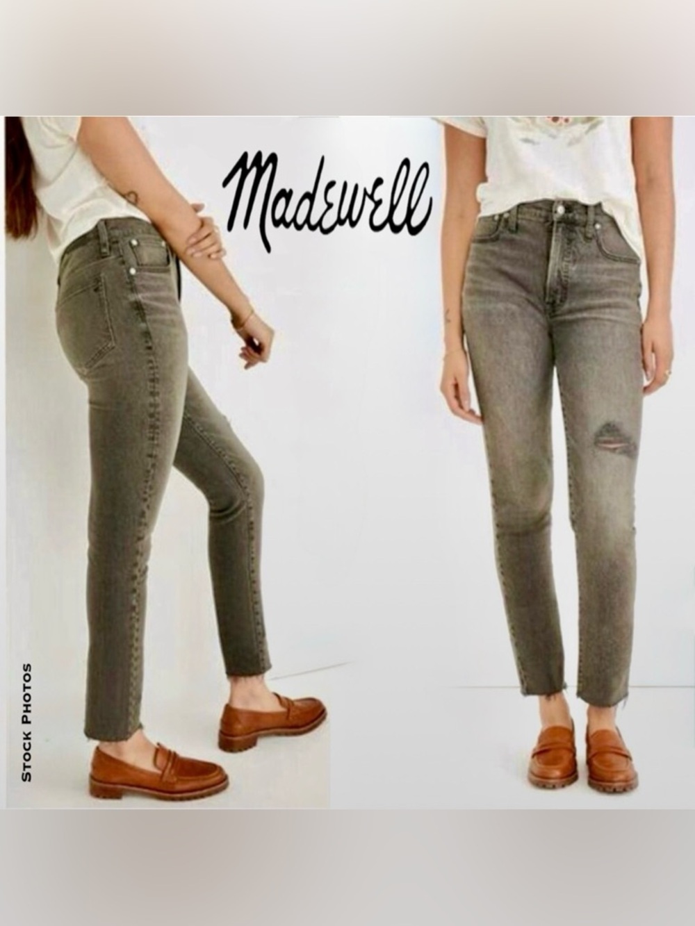 Madewell Perfect Vintage Jean Cosner Gray Black Ripped Knee Edition NA922 (28)